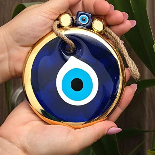 BCS Blue Evil Eye Wall Decor with Gold Border