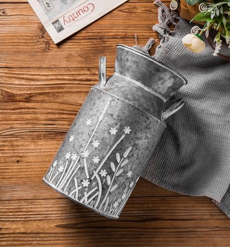 Vintage Galvanized Metal Milk Can Flower Vase