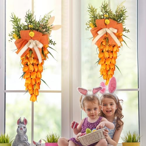 Easter Tulip Swag Decor with Bunny Handmade Wreath