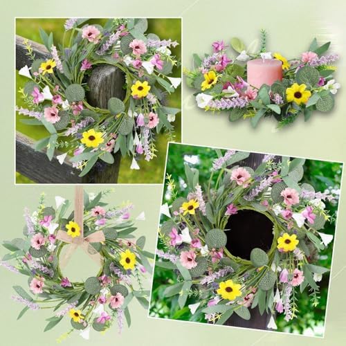 4Pcs Artificial Summer Floral Wreath with Hanging Ribbon