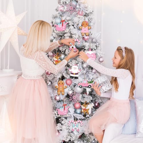 Whaline 27Pcs Christmas Wooden Hanging Ornaments with Hemp Rope