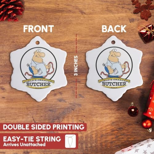 3 Inch Snowflake Porcelain Ornament - Funny Worlds Greatest Butcher Cartoon