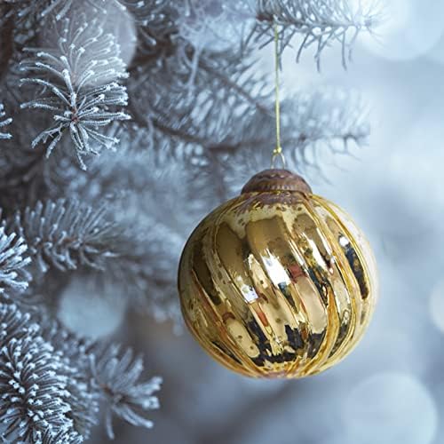 Set of 4 Gold Mercury Glass Ornaments 315 Inch Classic Twist Ball