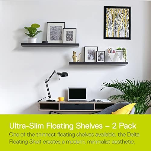 Delta Floating Shelves 2 Pack Black 24x8x1 Modern Wall Mounted