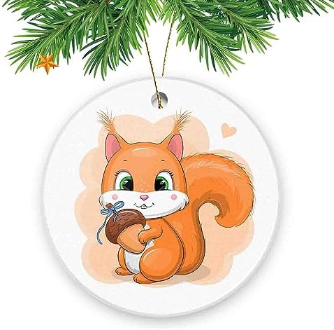 Cute Christmas Tree Ornaments Ceramic Squirrel Acorn Decor