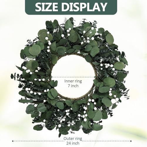 24 Inch Preserved Eucalyptus Wreath Green Decor