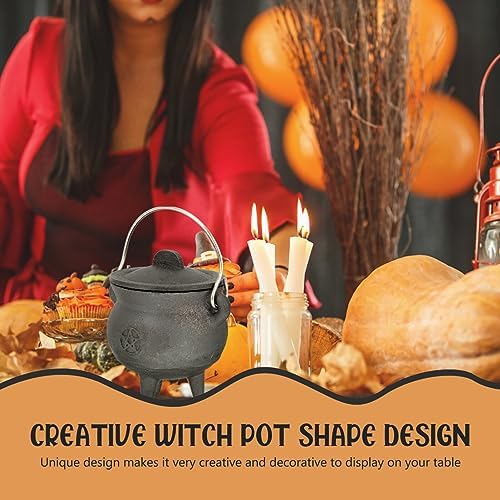 BESTonZON Triple Moon Cast Iron Cauldron with Lid Halloween Decor