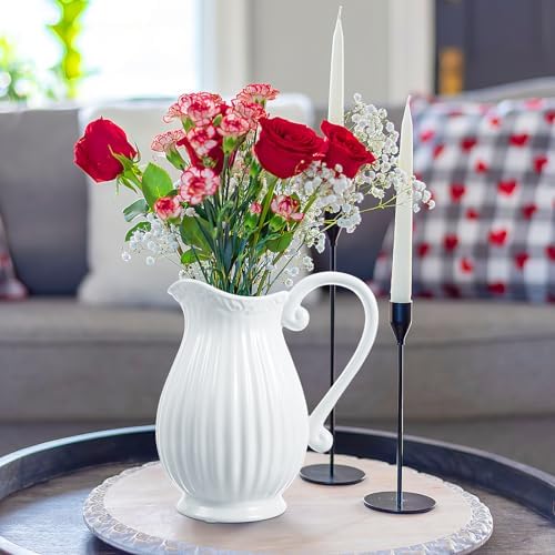 Alipis White Ceramic Pitcher Vase with Handle