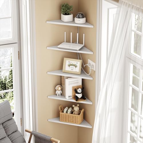 Love-KANKEI Set of 5 Corner Floating Shelves Rustic Wood