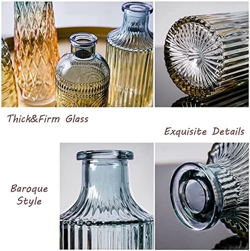 Baroque Bud Glass Vases Set of 4 - Blue Gradient Retro Style