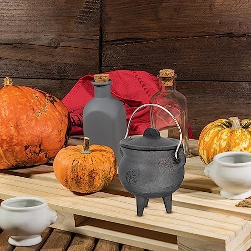 BESTonZON Triple Moon Cast Iron Cauldron with Lid Halloween Decor