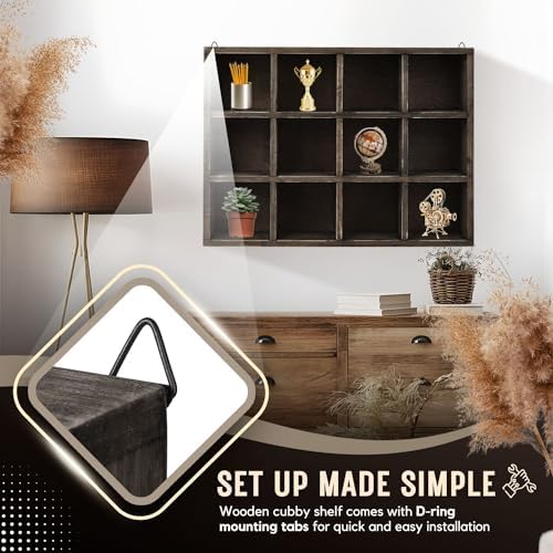 Flexzion 12-Compartment Floating Wooden Shelf