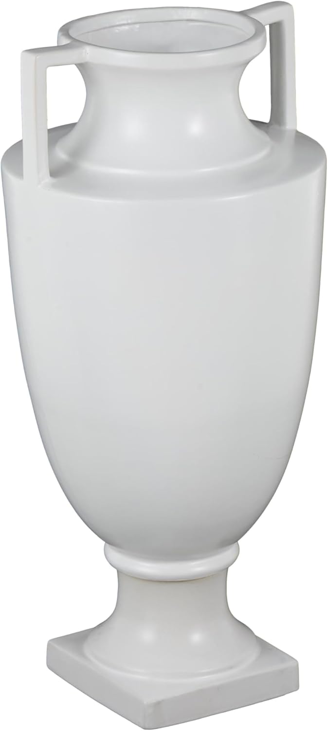 Deco 79 White Ceramic Fluted Urn Vase with Handles
