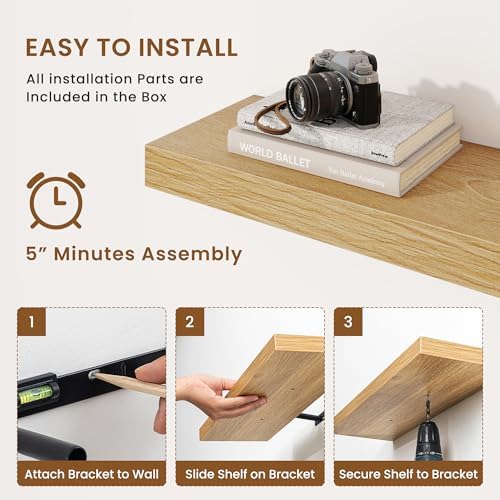 Fuqing Floating Shelves Wall Mounted Oak 65 Inch Set of 3