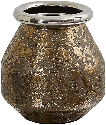 Nearly Natural 95in Textured Bronze Vase with Silver Rim