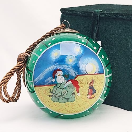Turtle Fox Green Inside Painted Glass Ornament with Premium Gift Box