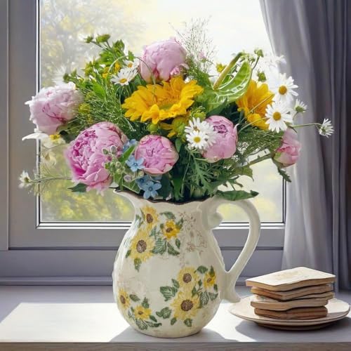 Ceramic Rustic Sunflower Vase for Home Decor