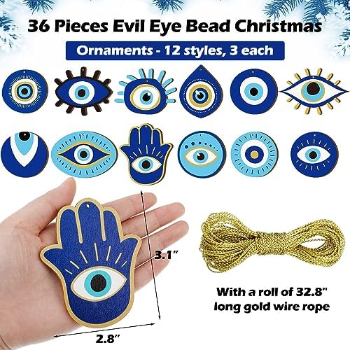 Leinuosen 36pcs Blue Evil Eye Hanging Ornaments for Christmas Tree
