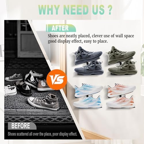 Floating Shoe Shelf Wall Mount Black H-Shape Design