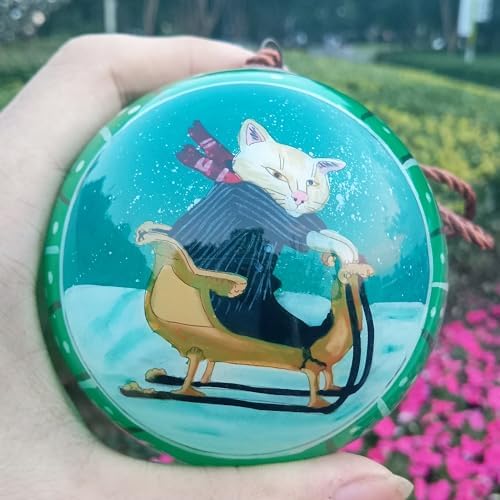 OKEA Ski Cat Green Inside Painted Glass Ornament