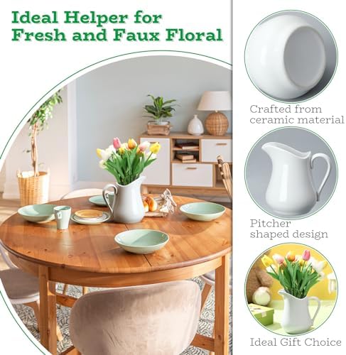 Domensi 2 Pcs 34oz White Ceramic Pitcher Vase