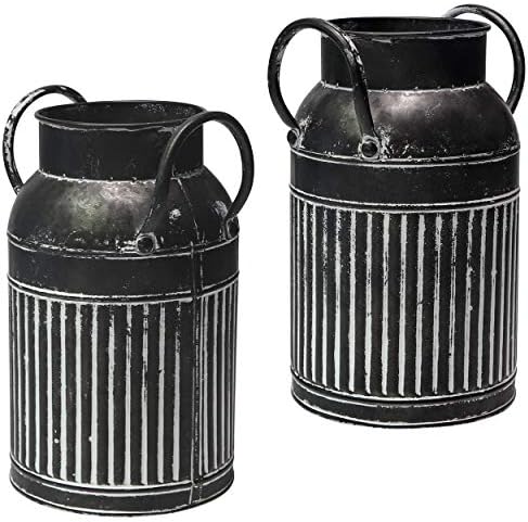 Farmhouse Galvanized Bucket Vase - Black