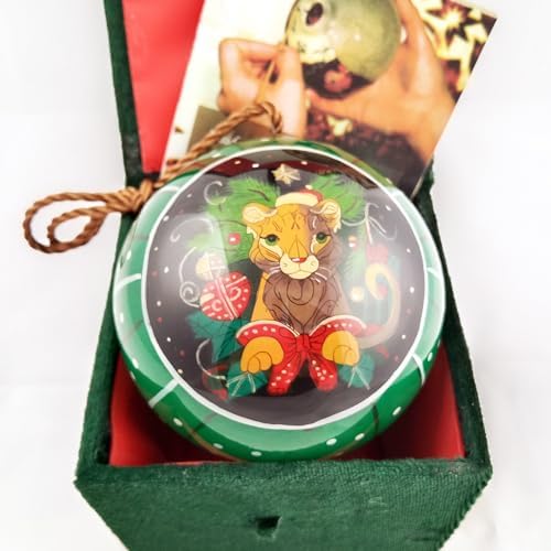 Handcrafted Painted Glass Lion Ornament with Gift Box