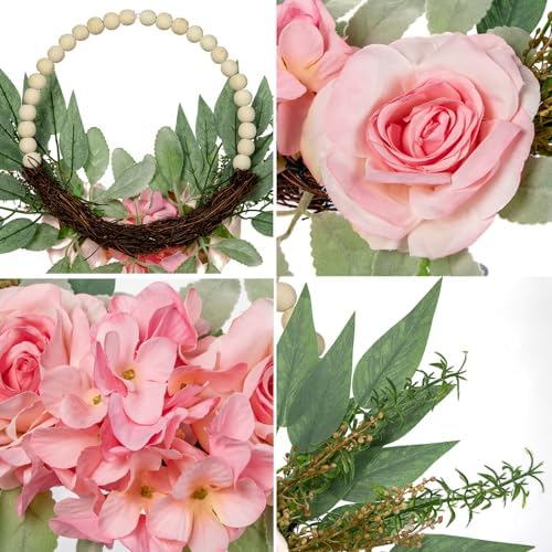 Dilatata 10 Inch Artificial Floral Wreaths 2 Pack Pink