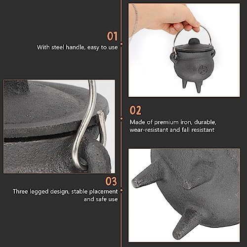 BESTonZON Triple Moon Cast Iron Cauldron with Lid Halloween Decor