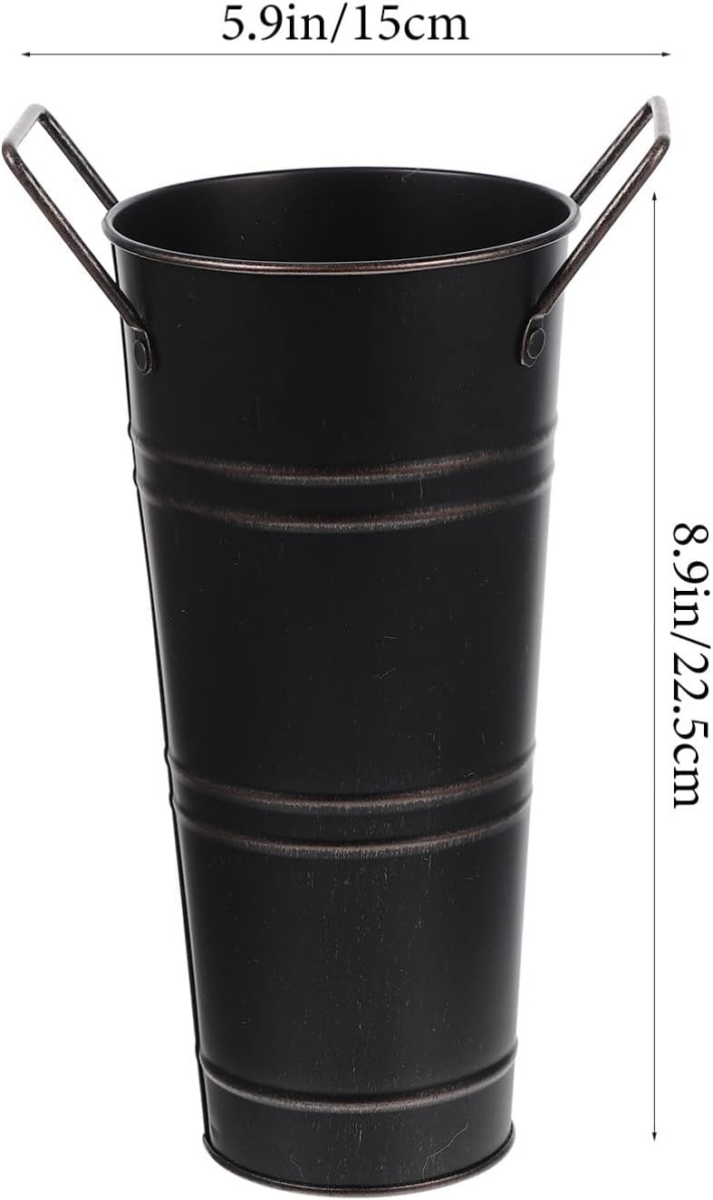 Beavorty Metal Flower Vase Bucket Rustic Decorative Planter Black