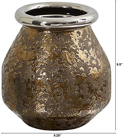 Nearly Natural 95in Textured Bronze Vase with Silver Rim