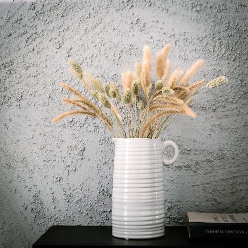 White Ceramic Vase 8 Inch Tall Modern Farmhouse Decor 1