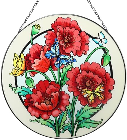 MUMTOP Stained Glass Suncatcher - 12 Inch Poppy Wall Art