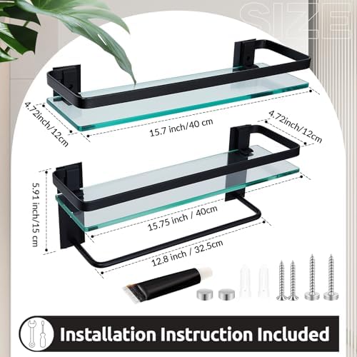 Suzile 2 Pack Floating Bathroom Shelves with Towel Bar