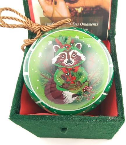 Raccoon Green Handcrafted Glass Ornament - Wildlife Art Collection