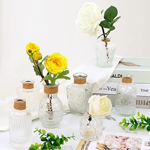 MDLUU Clear Glass Bud Vases with Rope Netting Set of 10