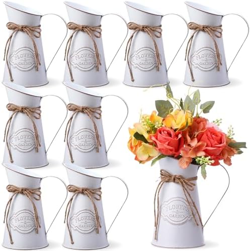Chumia 8 Pcs White Metal Pitcher Vase Decor