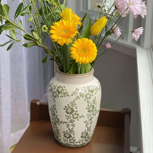 Ronasip Retro Ceramic Vase Green 10 Inch