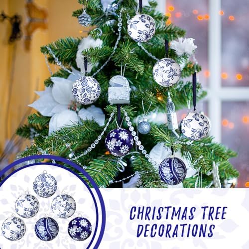 Cindeer 6 Pcs Christmas Porcelain Balls Blue White Decor
