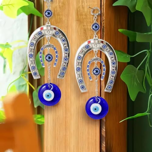Tied Ribbons Evil Eye Hanging Ornament Set - 2 Pcs 10 Inch Metal