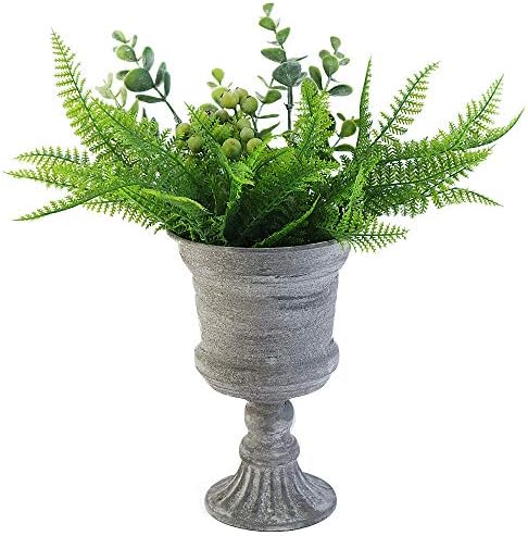 Creative Classic Urn Planter Rustic Metal Pedestal Flower Vase Grey