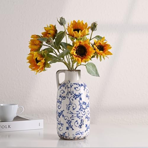 Blue and White Ceramic Vase with Crackle Glaze