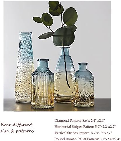 Baroque Bud Glass Vases Set of 4 - Blue Gradient Retro Style