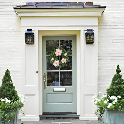20 Inch Artificial Pink Magnolia Wreath for Front Door