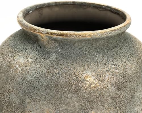 LuxenHome Rustic Ceramic Floor Vase with Gold and Brown Accents