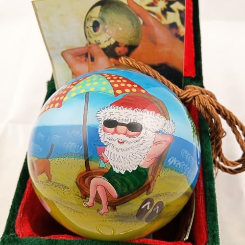 Inside-Painted Glass Ornament - Santa Beach Holiday Decor