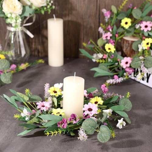 4Pcs Artificial Summer Floral Wreath with Hanging Ribbon