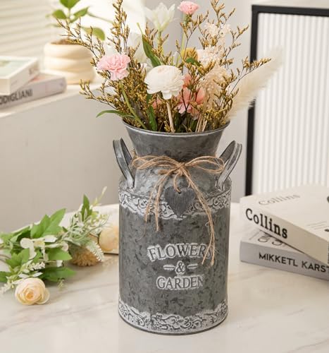 TIMRIS Vintage Galvanized Metal Milk Can Vase