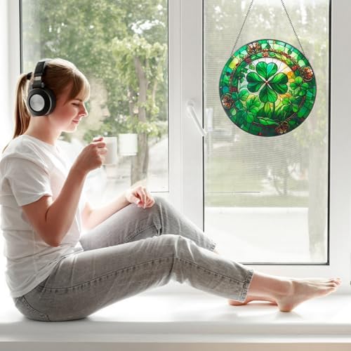 10 Piece Stained Glass Shamrock Sun Catcher Decor