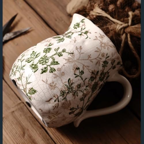 Beige Green Ceramic Vase with Handle for Home Decor